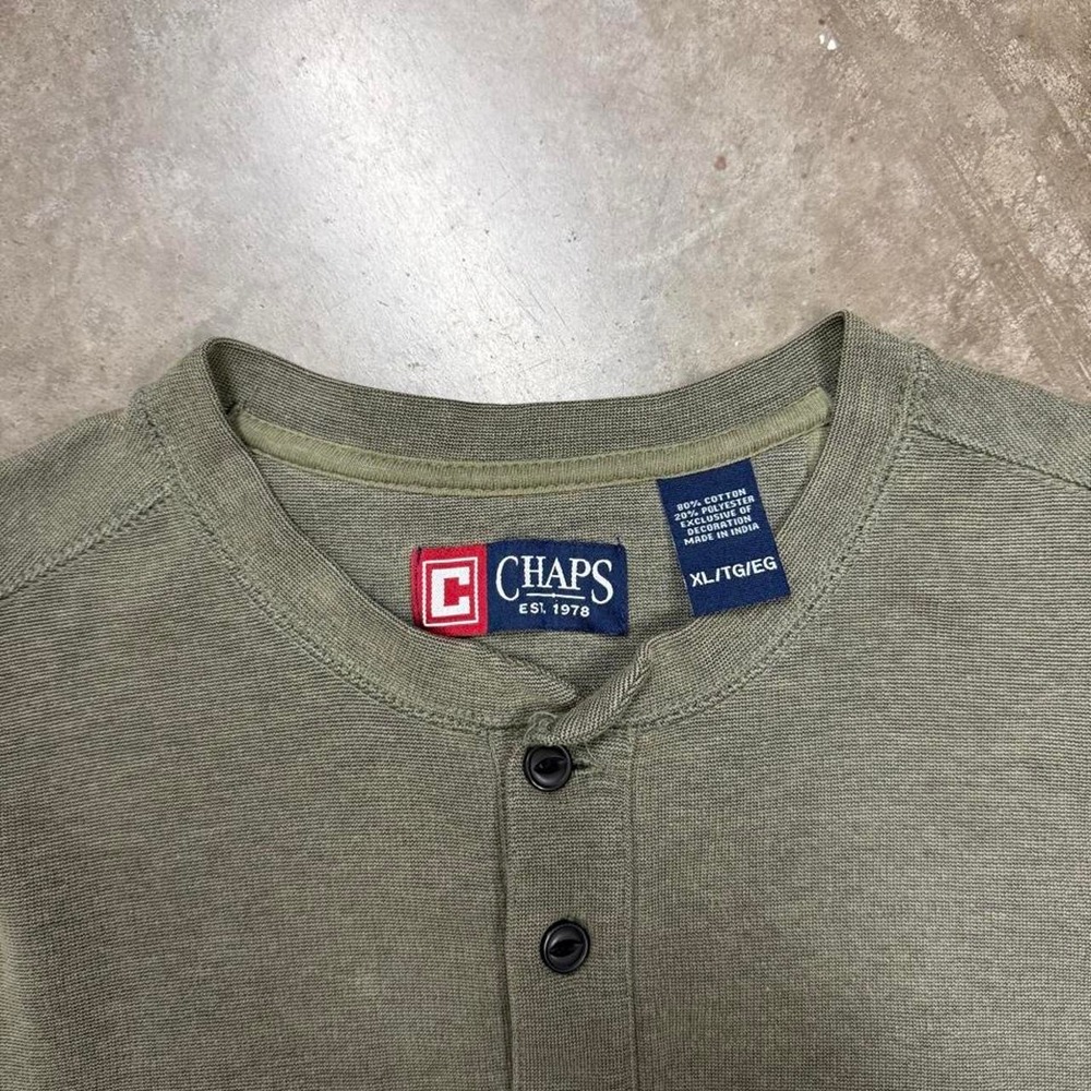 Vintage Chaps Henley Shirt Mens XL Olive Green Long Sleeve Y2K Slub Knit Top - Picture 3 of 3